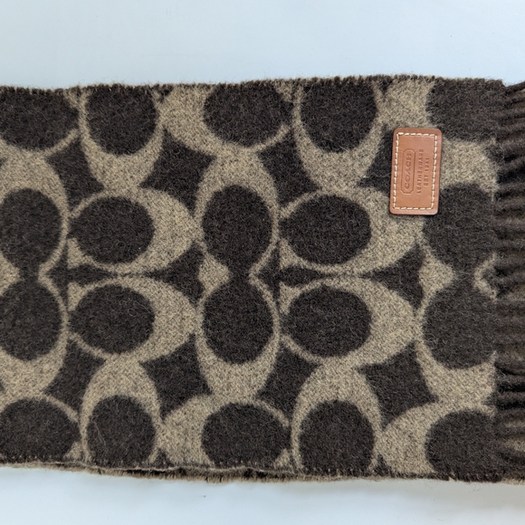 Vintage Coach Lambswool Brown and Tan Monogram Scarf Made In Scotland - Picture 5 of 8